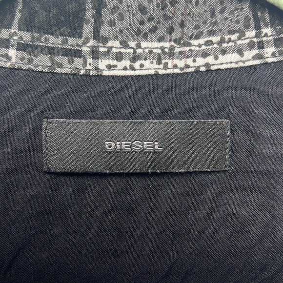 Diesel Long Sleeve Plaid Rayon Viscose Button Down Shirt Size XL Black & White - Picture 2 of 10